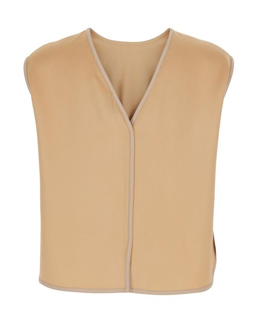 Forte_forte Natural Sleeveless Top With V-Neck On The Back