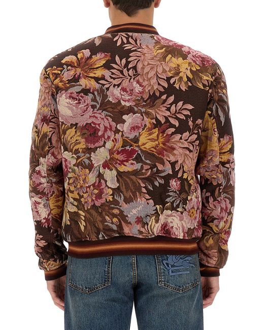 Etro Brown Floral Print Bomber Jacket for men