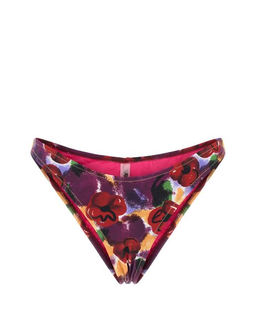 Reina Olga Red Printed Stretch Nylon Brigitte Bikini Bottom