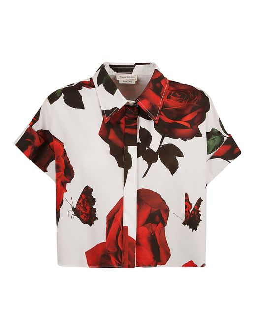 Alexander McQueen Red Floral Cropped Oversize Shirt