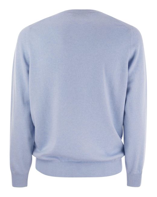 Brunello Cucinelli Blue Pure Cashmere Crew-neck Sweater for men