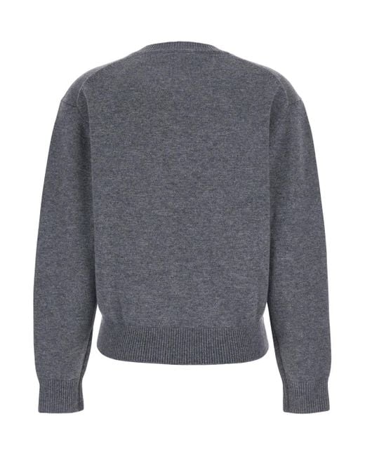 DUNST Gray Crewneck Sweater With Ribbed Trims
