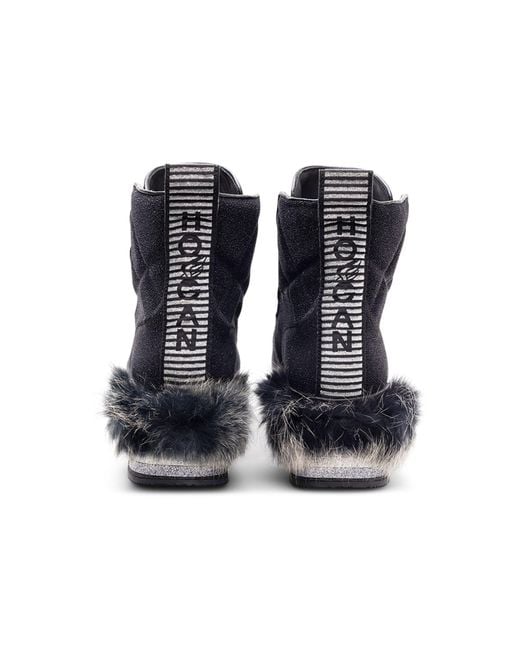 Hogan Black Fur-Trimmed Platform Boots