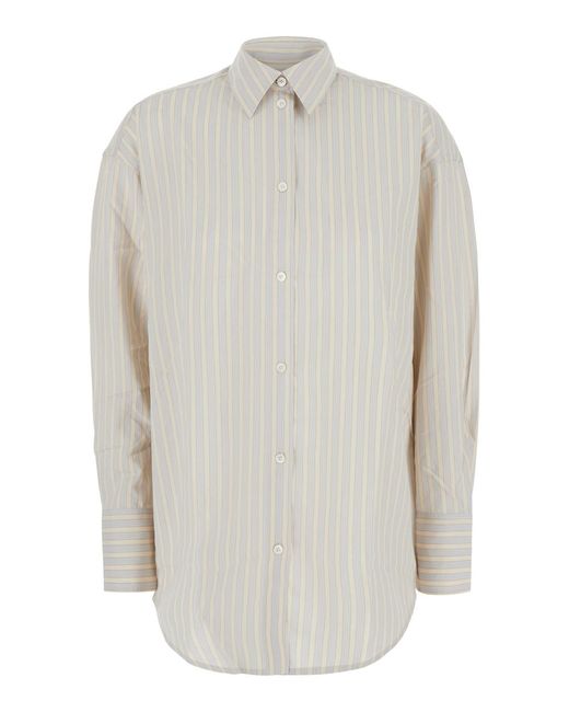 Totême White Striped Shirt Viscose Blouses