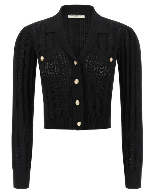 Alessandra Rich Black V-Neck Openwork Knit Cardigan