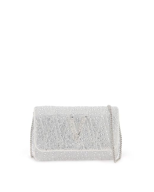 Versace White Virtus Mini Bag With Crystals
