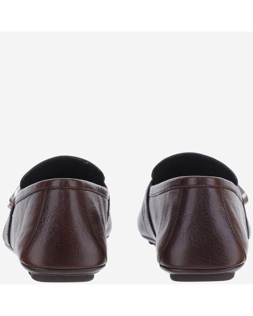 Gucci Brown Leather Loafers With Logo Calf for men