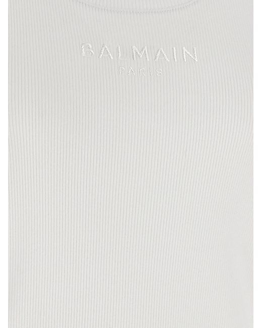 Balmain White Logo Embroidery Tank Top