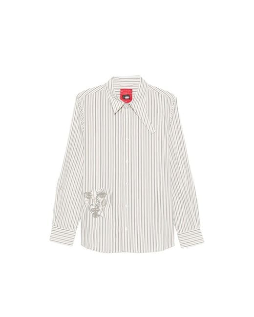 Kidsuper White Embroidered Face Striped Cotton Shirt for men