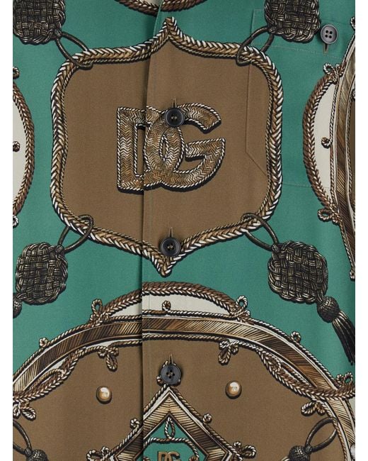 Dolce & Gabbana Green Bowling Shirt With Cuban Collar And All-Over Floral Print for men