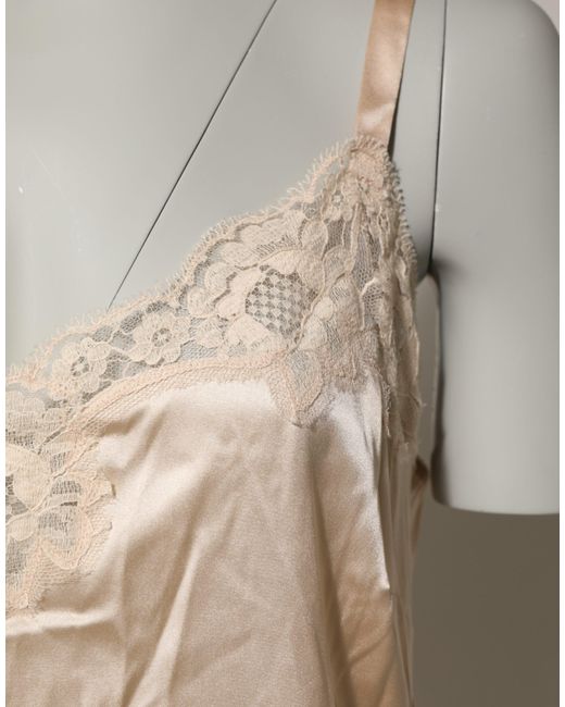 Dolce & Gabbana Natural Nude Chemise Lingerie Silk Blend Lace Trim Dress