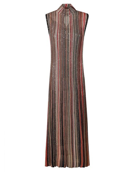 Missoni Brown Sequin-embellished Sleeveless Striped Dress