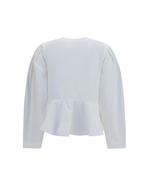 Ganni White Cotton Poplin Blouse With Bows Shirt