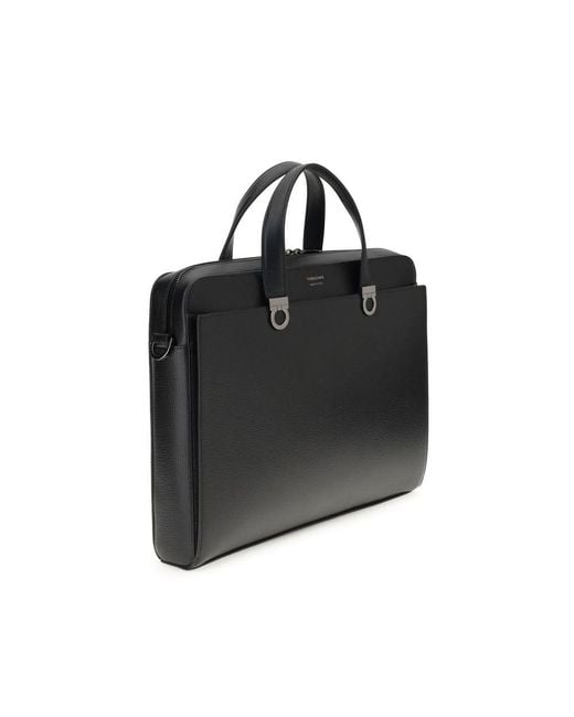 Ferragamo Black Gancini Business Handbag for men