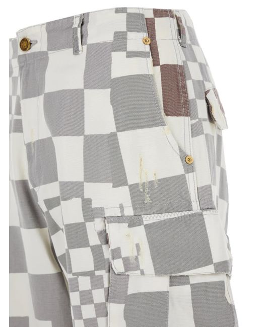 ERL Gray Cargo Jeans With Asymmetric Check Motif