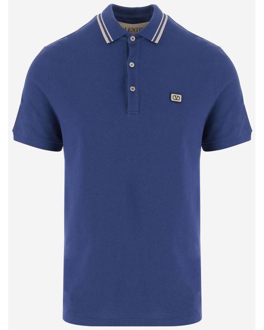 Valentino Blue Cotton Polo Shirt With Logo for men