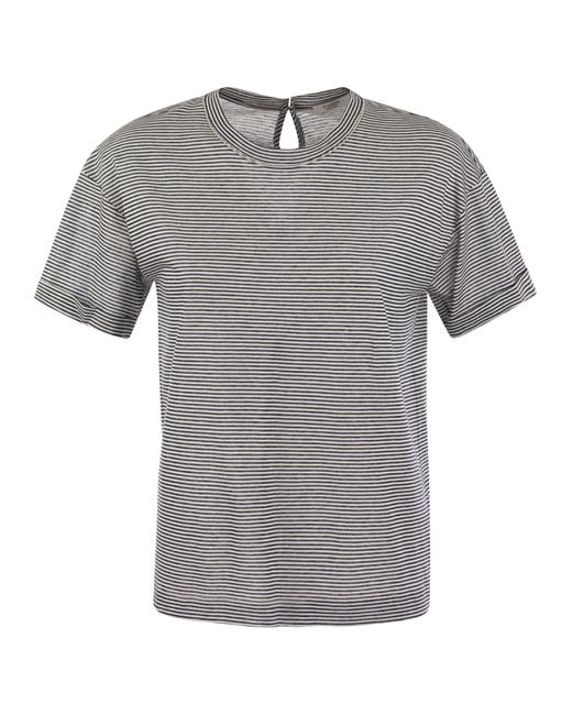 Peserico Gray Lightweight Striped Jersey T-Shirt And Punto Luce