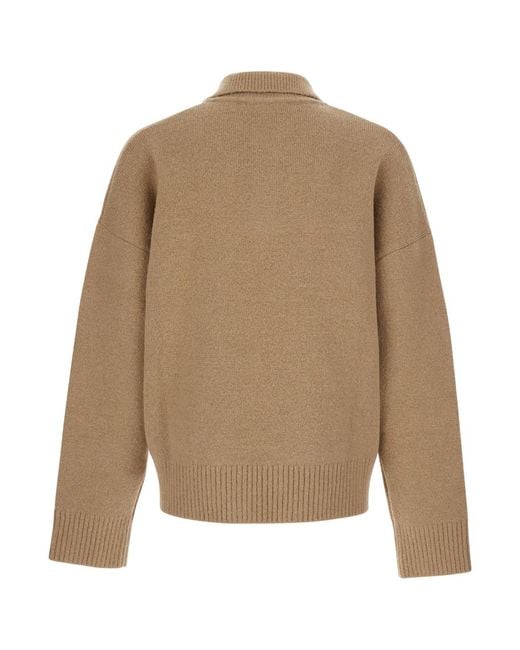 AMI Natural Wool Blend Polo Sweater for men