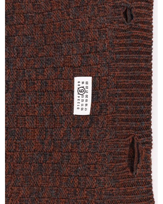 MM6 by Maison Martin Margiela Brown Wool Blend Scarf With Distressed Effect for men