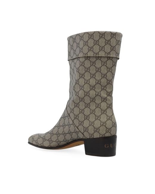 Gucci Gray Heeled Monogram Boots for men