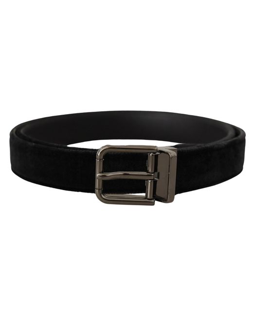 Dolce & Gabbana Black Velvet Tone Logo Metal Buckle Belt Leather for men