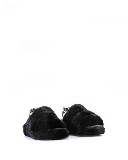 Ugg Black Fluff Yeah Logo Slippers