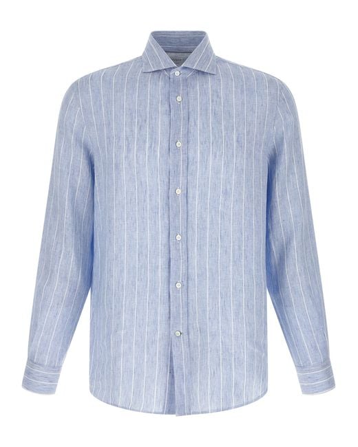 Brunello Cucinelli Blue Linen Blouse for men