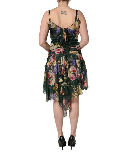 Dolce & Gabbana Black Floral Print Sleeveless Mini Dress Silk
