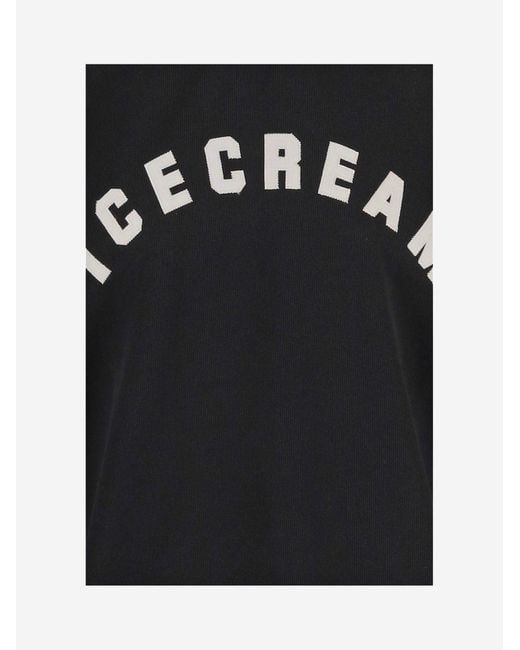 ICECREAM Black Nylon T-Shirt With Logo And Striped Hem Polyester T-Shirts for men