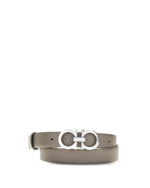 Ferragamo White Reversible And Adjustable Gancini Belt Calf Leather Bos Taurus E Braces