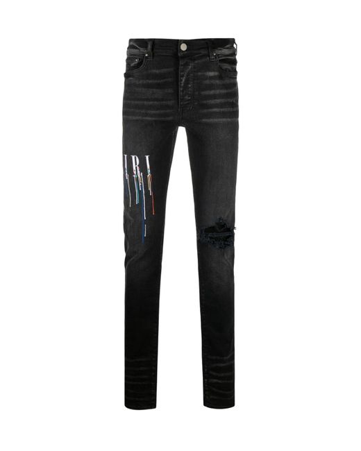 Amiri Cotton Paint Drip Logo Jean in Black for Men Lyst