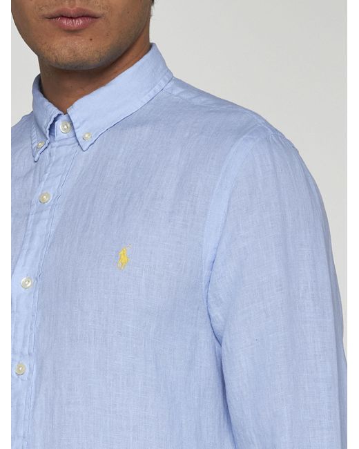 Ralph Lauren Blue Logo Linen Shirt for men