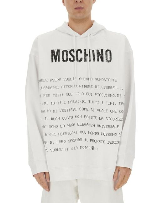 Moschino White Archive Message Hoodie Cotton Sweatshirts for men