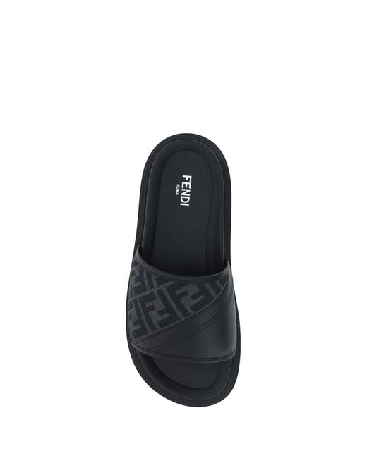 Fendi Multicolor Slide Diagonal Sandals Fabric; Rubber for men