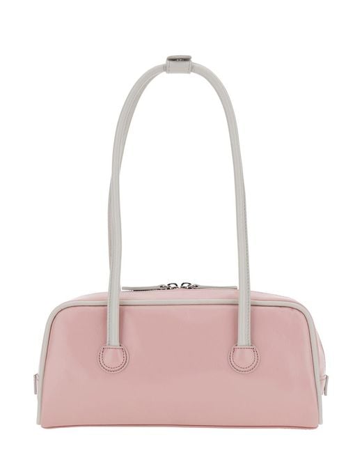 MARGE SHERWOOD Pink Shoulder Bag Soft Baguette (Piping) With Leather Details Cow