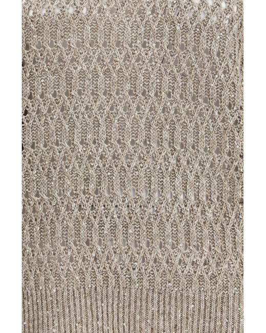 Brunello Cucinelli White Openwork Sweater Silk; Nylon