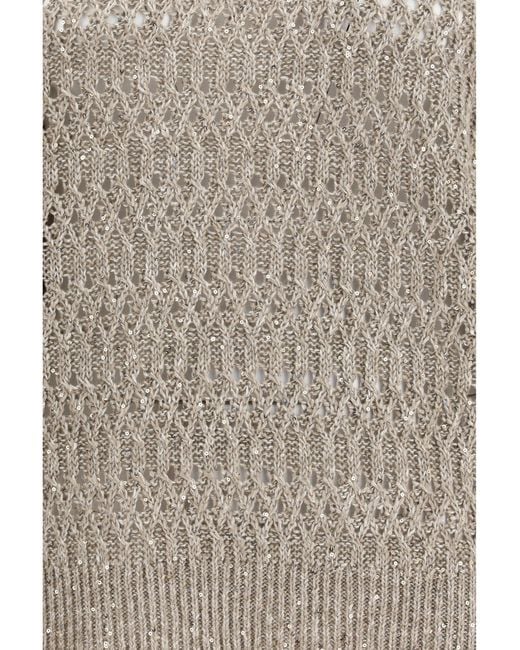 Brunello Cucinelli Gray Openwork Sweater Silk