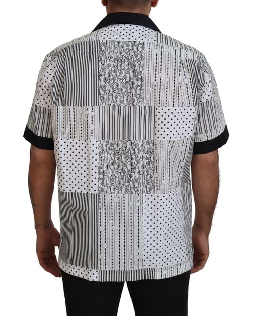 Dolce & Gabbana Gray Patterned Button Down Shirt And Cotton for men