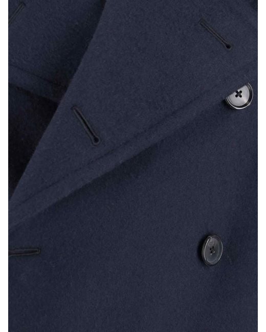 Caruso Blue Double-Breasted Wool Coat for men