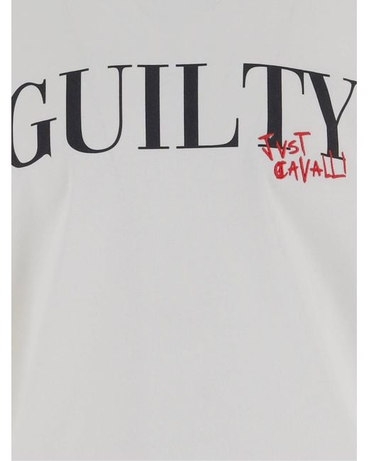 Just Cavalli Gray Cotton T-Shirt With Bold Logo Print And Studded Hem for men