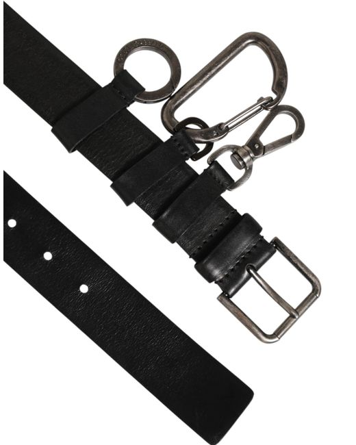 Dolce & Gabbana Black Key Ring Clip Attachments Buckle Belt 100Lf for men