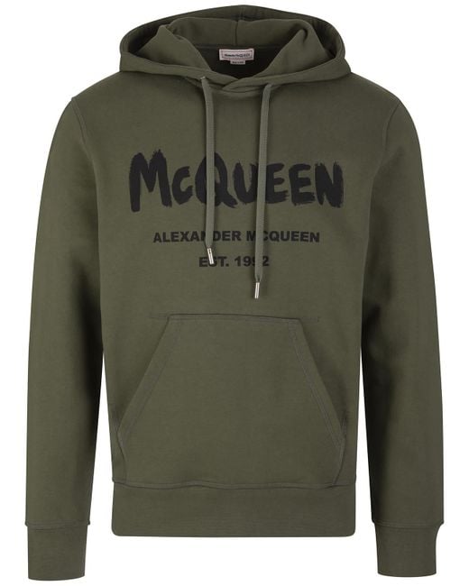 Alexander McQueen Man Military Green Mcqueen Graffiti Hoodie for Men | Lyst