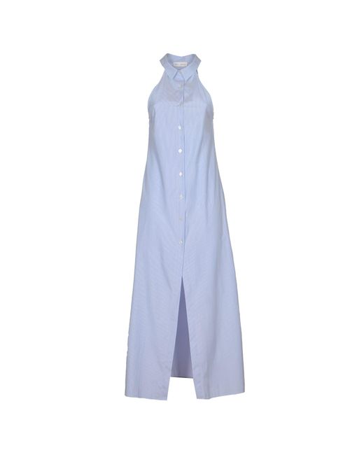 WEILI ZHENG Blue Sleeveless Long Stripe Shirt Dress