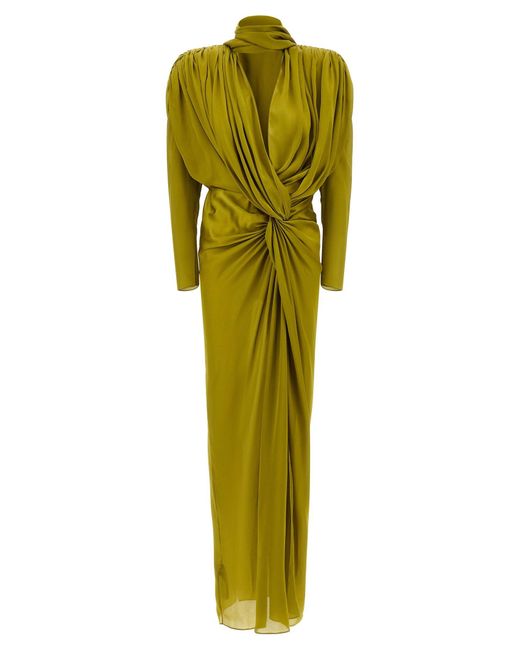 Balmain Green Draped Silk With Knotted Detail Dress