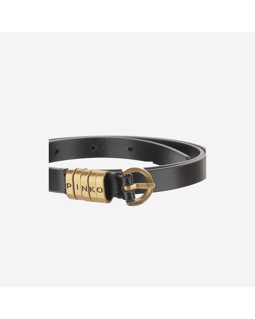 Pinko Black Leather Belt With Logo