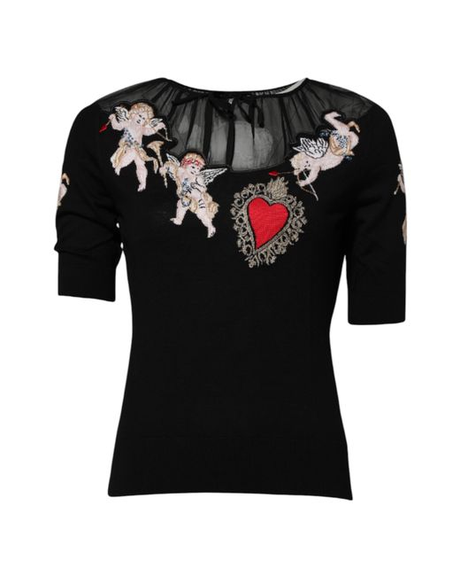 Dolce & Gabbana Black Embroidered Knit Top