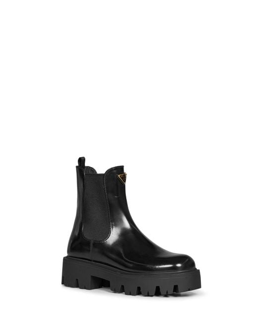 Prada Black Calzature Brushed Leather Ankle Boots