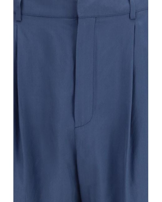 Saint Laurent Blue Tailored Pants With Habutai Silk Belt for men