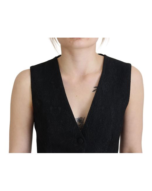 Dolce & Gabbana Black Brocade Button Down Sleeveless Vest Top
