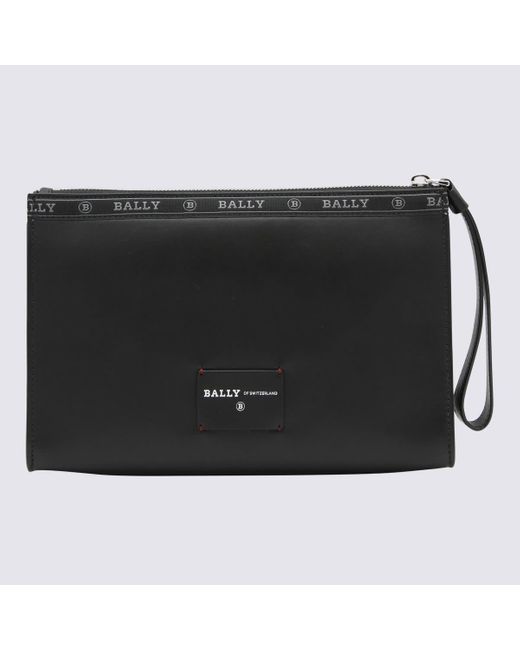 Bally Black Leather Logo Patch Pouches for men